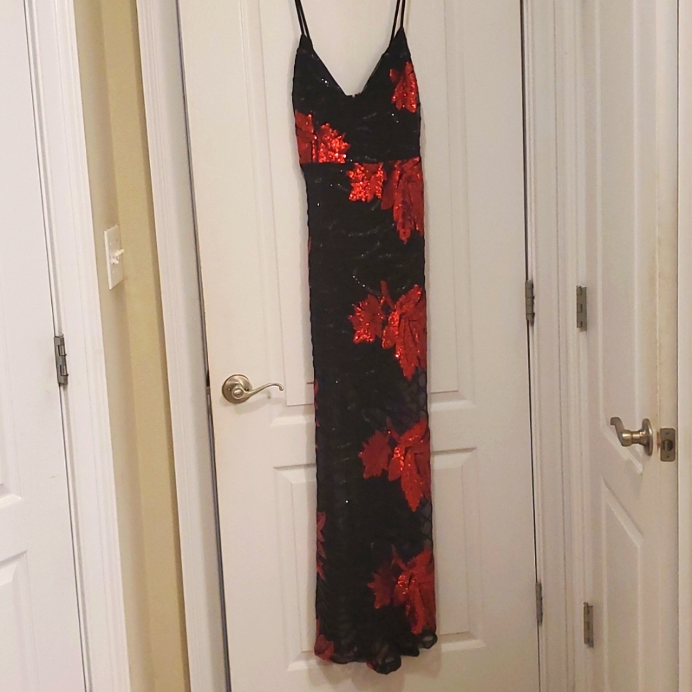 Ladies red and black sequin dress